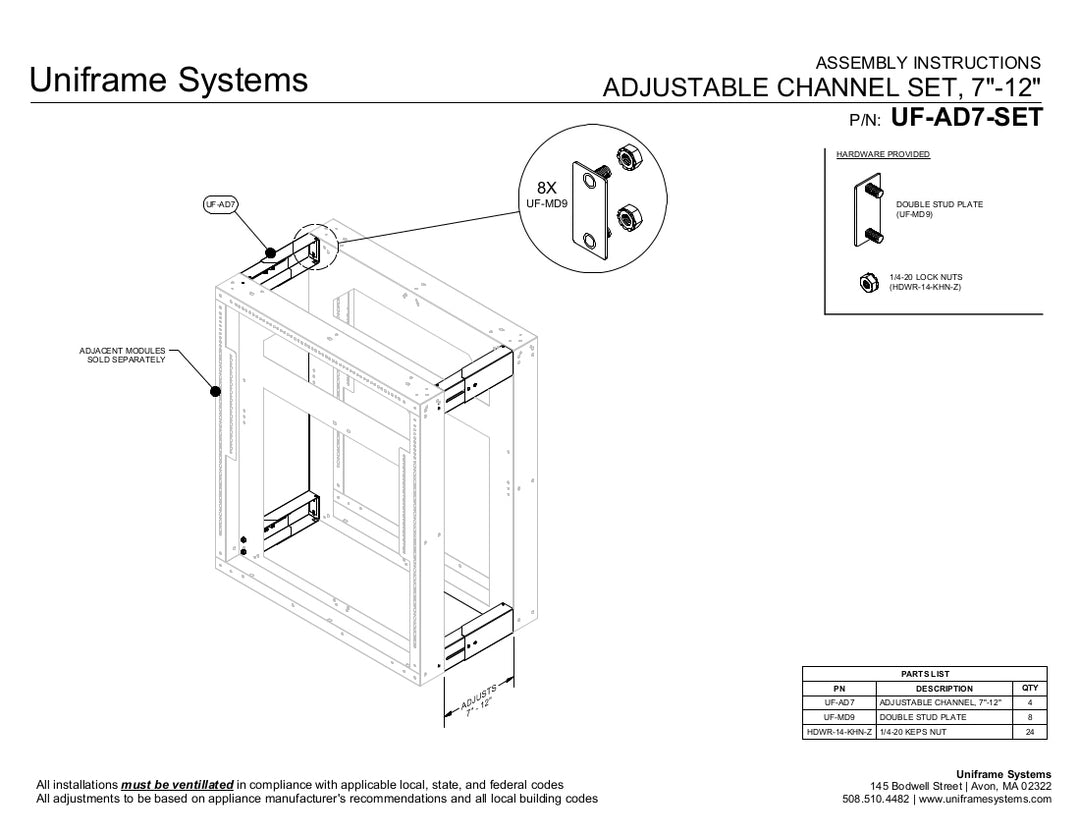 Adj. Channel Set 7”-12” – Uniframe Systems