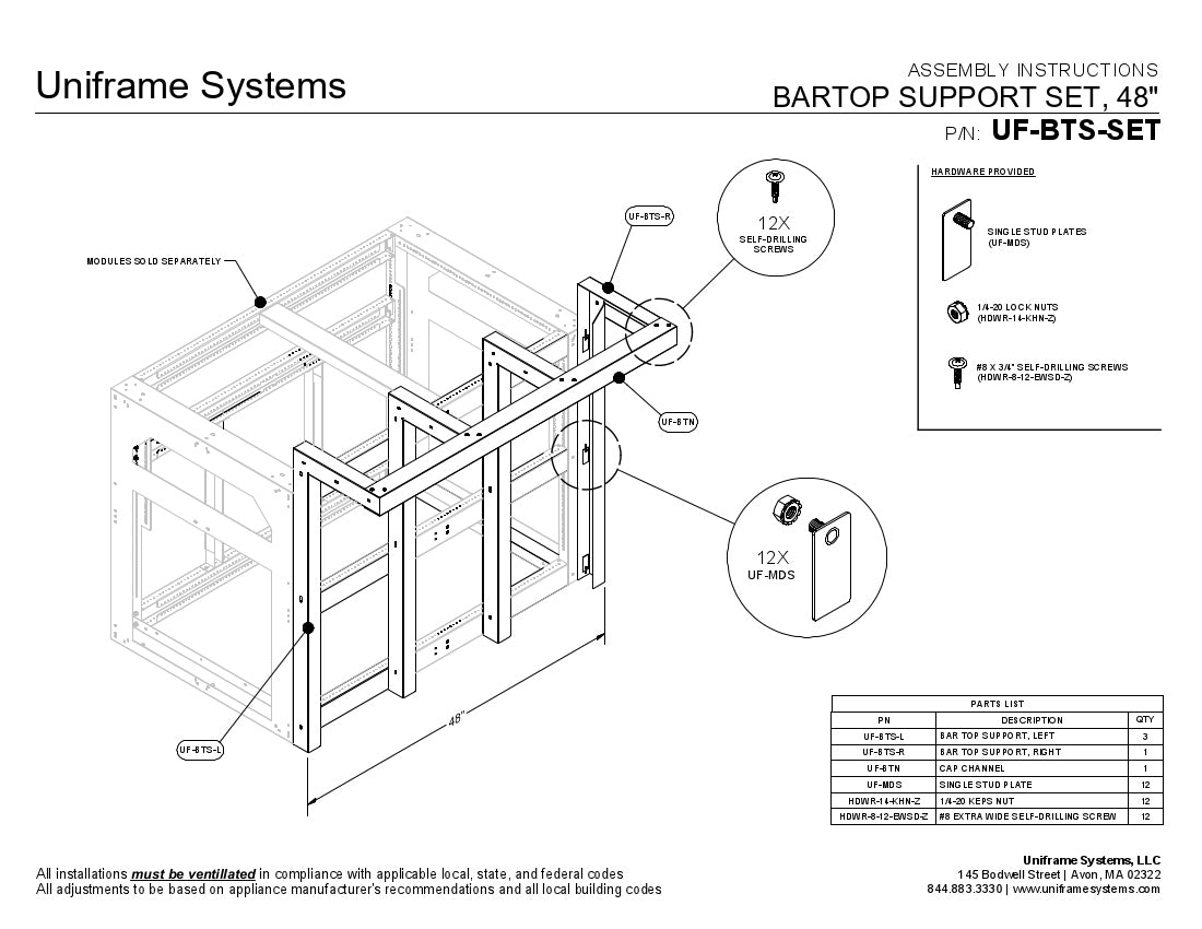 Support U Frame Guide Bartop Supports – Uniframe Systems