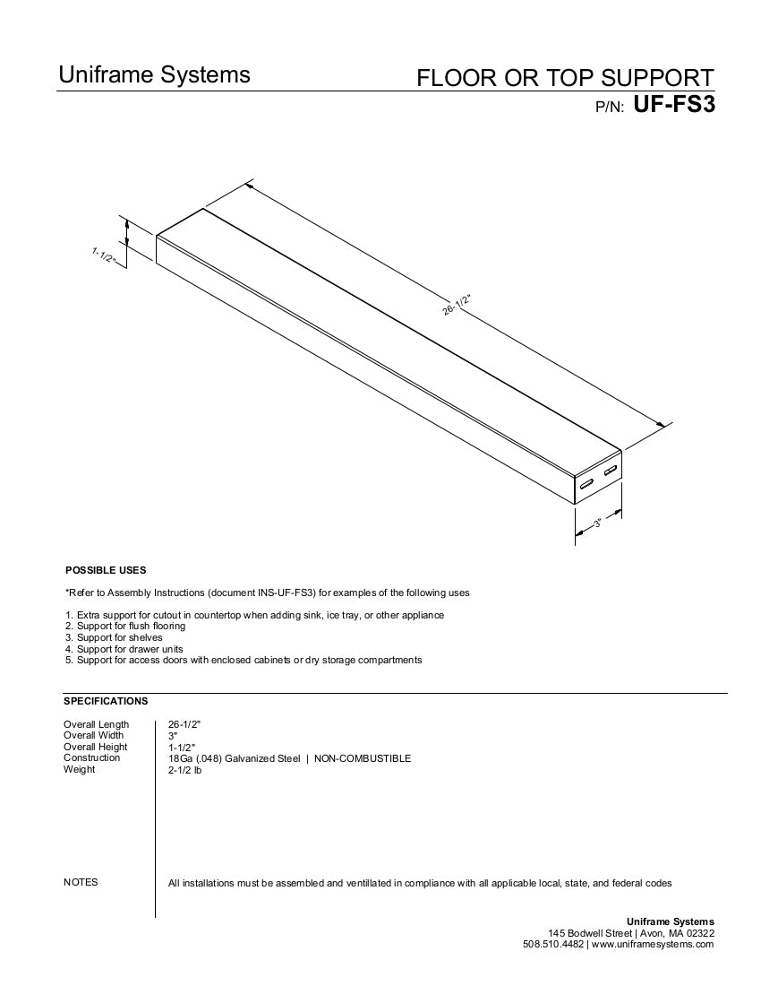 Support U Frame Guide Floor / Top Support – Uniframe Systems